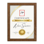Рамка за сертификат Certificate A4, дървена, кафява
