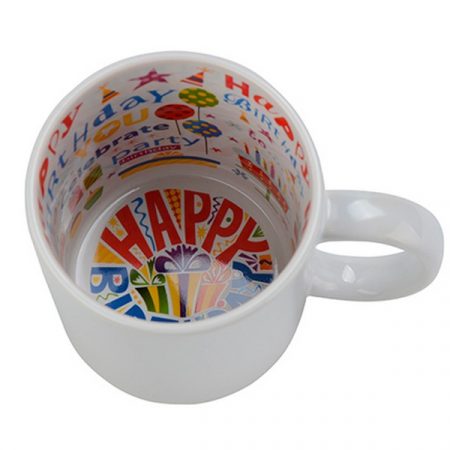 White Cup Happy Birthday.jpg Бяла чаша с цветна вътрешност Happy Birthday - Image 1